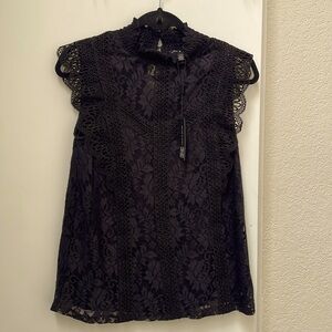 Cable & Gauge Sleeveless Lace Lined High Neck black Blouse Top size L